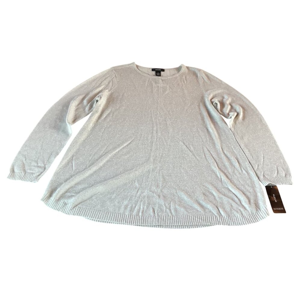NWT Alfani Womens Medium Ivory Silver Metallic Sweater Long Sleeve Soft Knit Cre